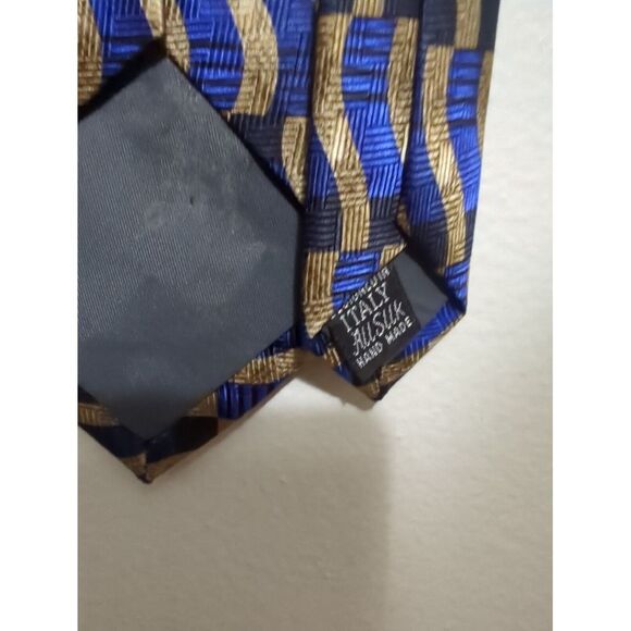 Danielli Tie Mens Blue Abstract‎ Striped Silk Necktie Classic Geometric All Silk - Picture 4 of 5